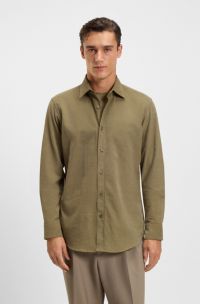 Regular-fit shirt in cotton corduroy, Light Brown