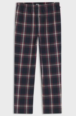 Cotton-blend pyjama bottoms with plain check, Dark Blue  /  Red