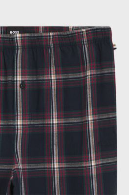 Cotton-blend pyjama bottoms with plain check, Dark Blue  /  Red