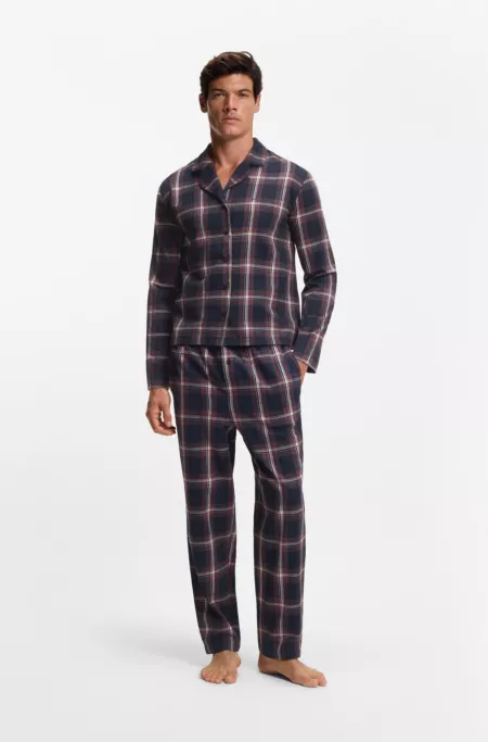 Cotton-blend pyjama bottoms with plain check