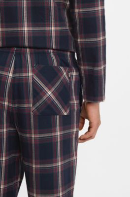 Cotton-blend pyjama bottoms with plain check, Dark Blue  /  Red