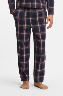 Cotton-blend pyjama bottoms with plain check, Dark Blue  /  Red