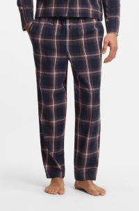 Cotton-blend pyjama bottoms with plain check, Dark Blue  /  Red