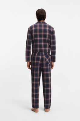 Cotton-blend pyjama bottoms with plain check, Dark Blue  /  Red
