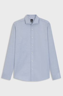 Camisa regular fit en sarga de algod&oacute;n estampado, Celeste
