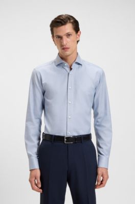Regular-fit shirt in printed cotton twill, Light Blue