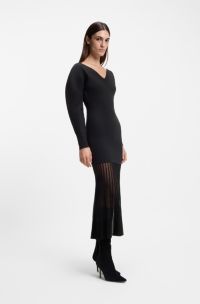 Knitted wool-blend dress with pleated skirt, Black