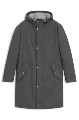 Wattierter Mantel aus funktionalem Flanell mit Kapuze am Kragen, Grau