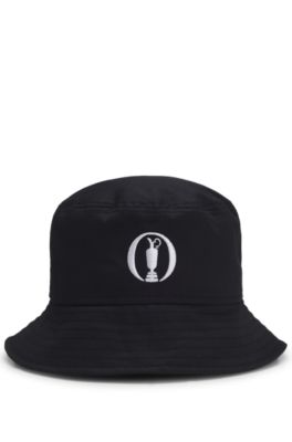 The Open cotton bucket hat with embroidered branding, Black