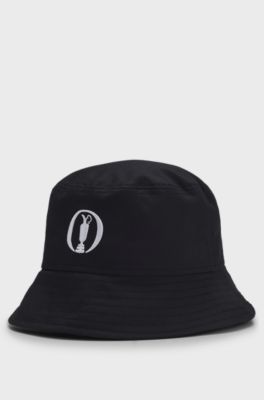 The Open cotton bucket hat with embroidered branding, Black