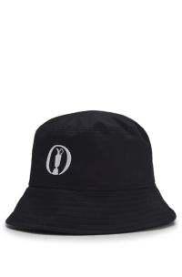 The Open cotton bucket hat with embroidered branding, Black