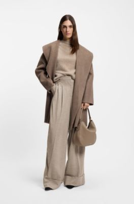 Pantaloni relaxed fit in lana vergine, Beige chiaro