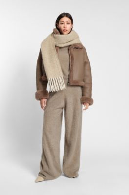 Pull &agrave; col montant en cachemire lav&eacute;, Beige