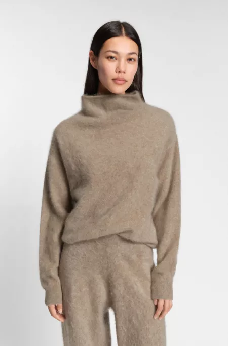 High-neck sweater in washed cashmere