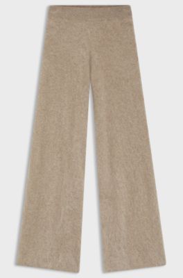 Wide-leg trousers in washed cashmere, Beige