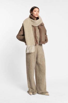 Wide-leg trousers in washed cashmere, Beige