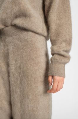 Wide-leg trousers in washed cashmere, Beige