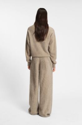 Wide-leg trousers in washed cashmere, Beige