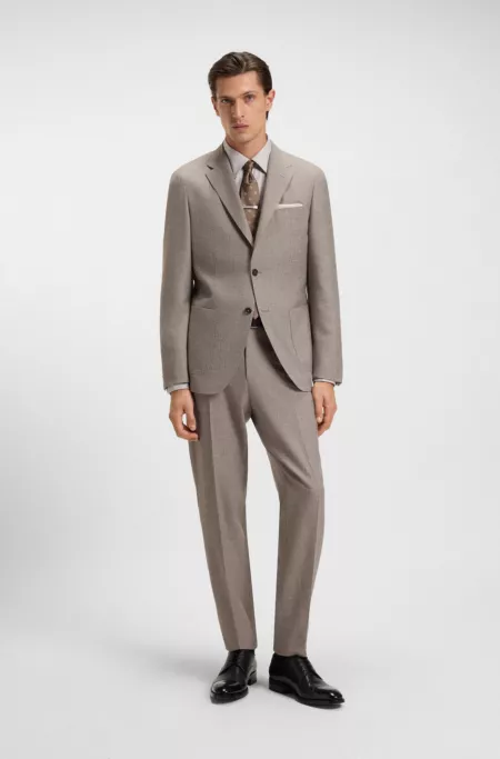 Tapered-fit trousers in micro-patterned virgin wool