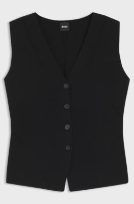 Regular-fit waistcoat in textured Punto Milano fabric, Black