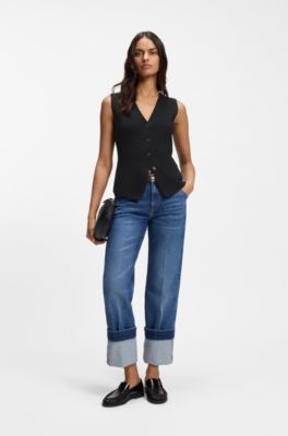 Regular-fit waistcoat in textured Punto Milano fabric, Black