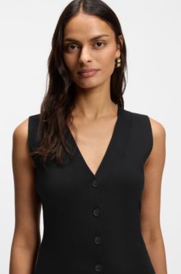 Regular-fit waistcoat in textured Punto Milano fabric, Black