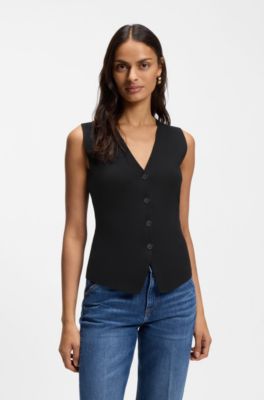 Regular-fit waistcoat in textured Punto Milano fabric, Black