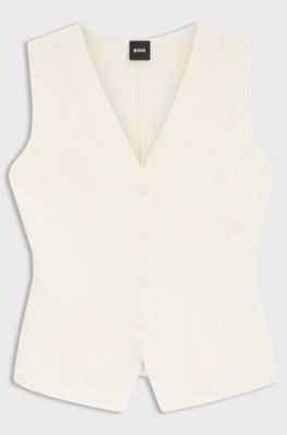 Regular-fit waistcoat in textured Punto Milano fabric, Natural