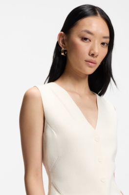 Regular-fit waistcoat in textured Punto Milano fabric, Natural