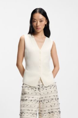 Regular-fit waistcoat in textured Punto Milano fabric, Natural