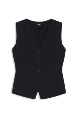 Regular-fit waistcoat in textured Punto Milano fabric, Dark Blue