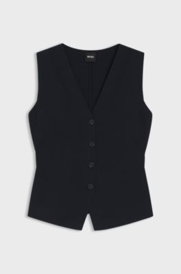 Regular-fit waistcoat in textured Punto Milano fabric, Dark Blue