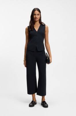 Regular-fit waistcoat in textured Punto Milano fabric, Dark Blue
