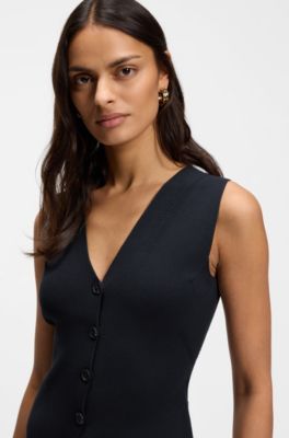 Regular-fit waistcoat in textured Punto Milano fabric, Dark Blue