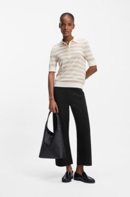 Pantaloni regular fit con pince in maglia, Nero