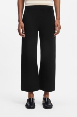 Pantaloni regular fit con pince in maglia, Nero