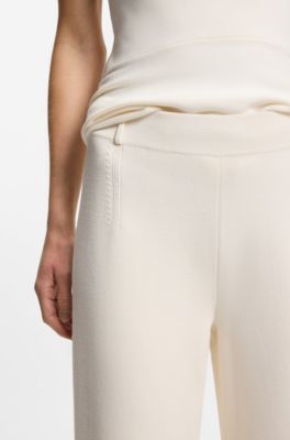 Regular-fit trousers with knitted darts, Natural