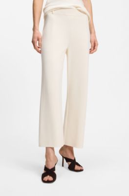 Regular-fit trousers with knitted darts, Natural