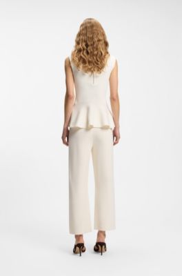 Regular-fit trousers with knitted darts, Natural