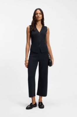 Regular-fit trousers with knitted darts, Dark Blue