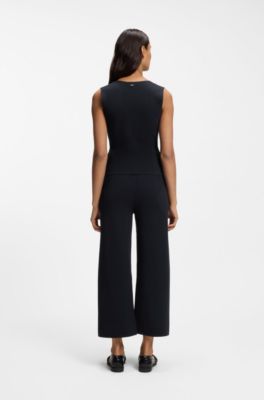 Regular-fit trousers with knitted darts, Dark Blue