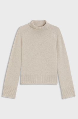 Relaxed-fit rollneck sweater in cashmere with raglan sleeves, Natural