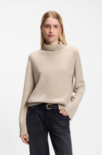 Relaxed-fit rollneck sweater in cashmere with raglan sleeves, Natural
