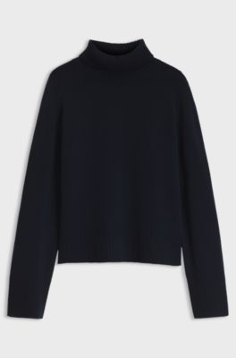 Relaxed-fit rollneck sweater in cashmere with raglan sleeves, Dark Blue