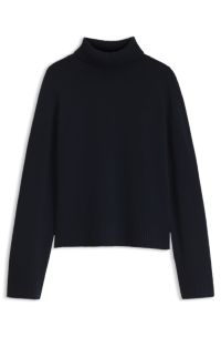 Relaxed-fit rollneck sweater in cashmere with raglan sleeves, Dark Blue