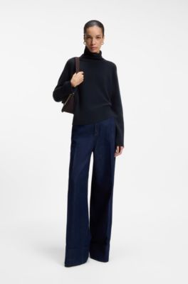 Relaxed-fit rollneck sweater in cashmere with raglan sleeves, Dark Blue
