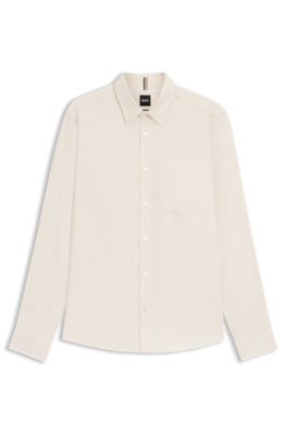 Regular-fit shirt in Italian-made cotton moleskin, Natural