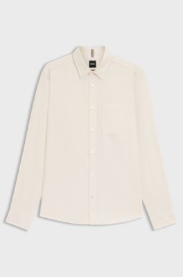 Regular-fit shirt in Italian-made cotton moleskin, Natural