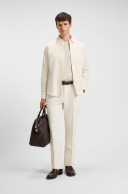 Regular-fit shirt in Italian-made cotton moleskin, Natural