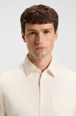 Regular-fit shirt in Italian-made cotton moleskin, Natural